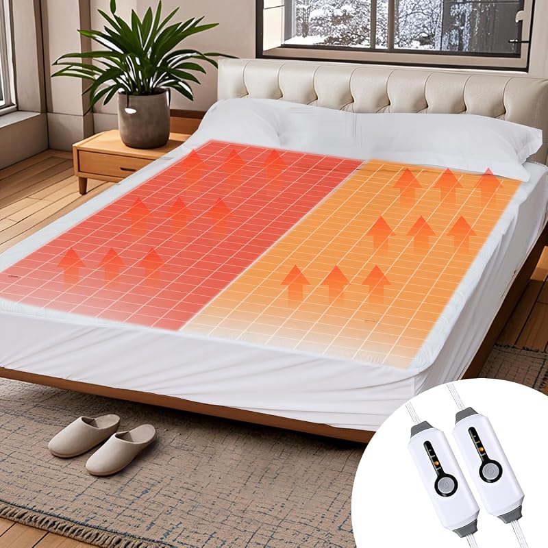 Queen Heated Mattress Pad with Dual Control, 4 Heat Settings, 10-Hour