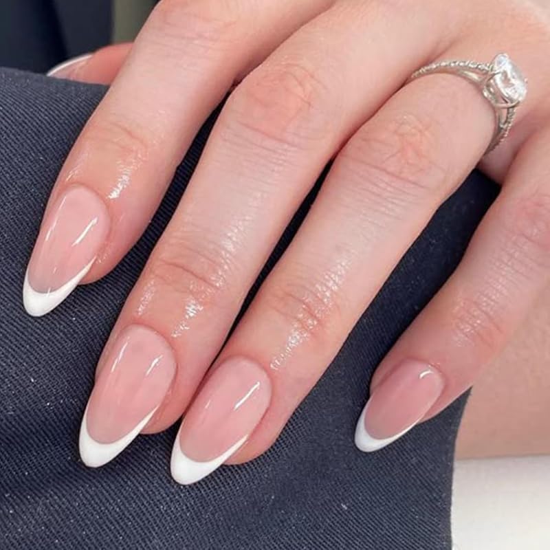 Modelones French Tip Press On Nails Almond Short Fake Nails Reusable K