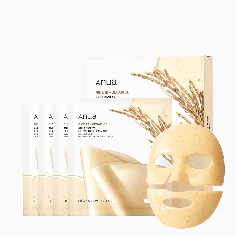 ANUA Rice 70 Glow Collagen Mask, Overnight Face Mask for Glass Skin, M
