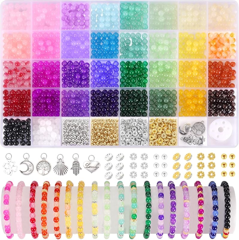 1368pcs 6mm Glass Beads for Bracelets, 34 Colors Crystal Beads for Jew