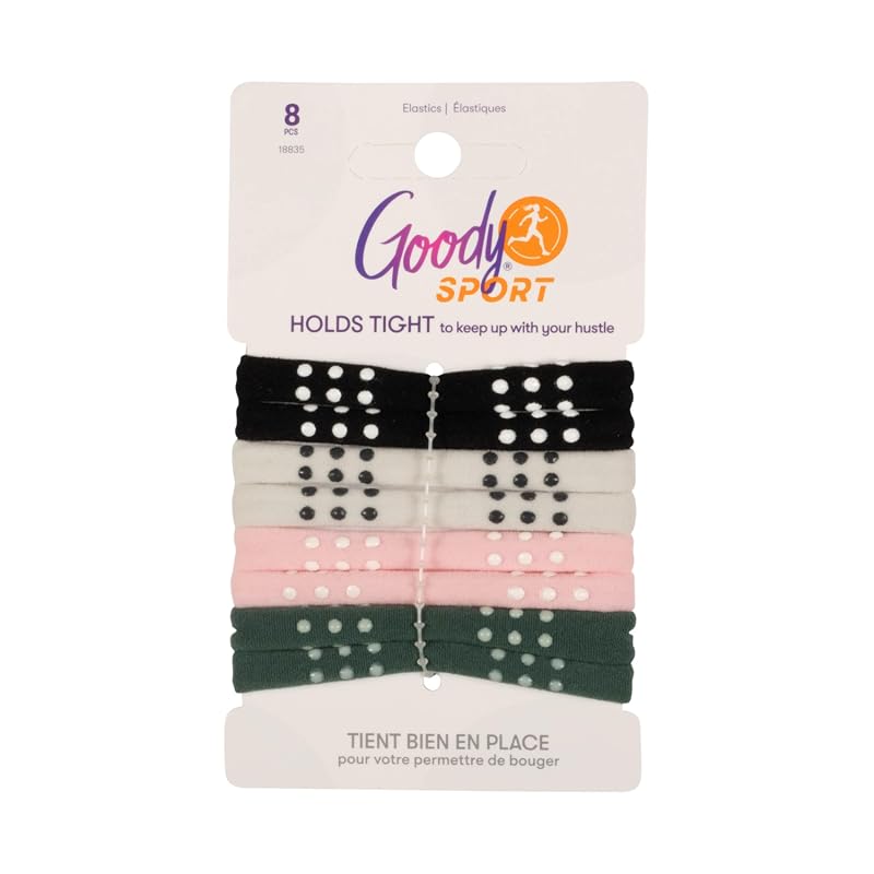 Goody Sport Ouchless Seamless Hair Elastics, 8 Pack, Silicone Grip for