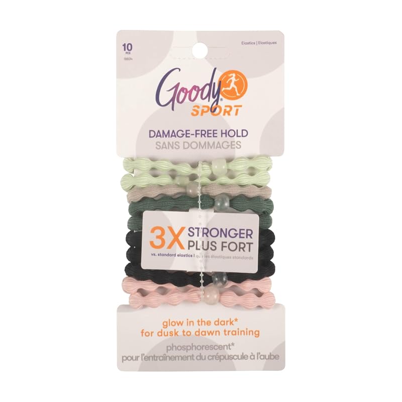 Goody Sport Forever Glow in the Dark Hair Ties, 10 Pack, 3X Stronger N