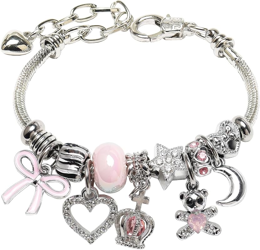 DS Adjustable Silver Stainless Steel Cartoon Friendship Charm Bangle Bracelet