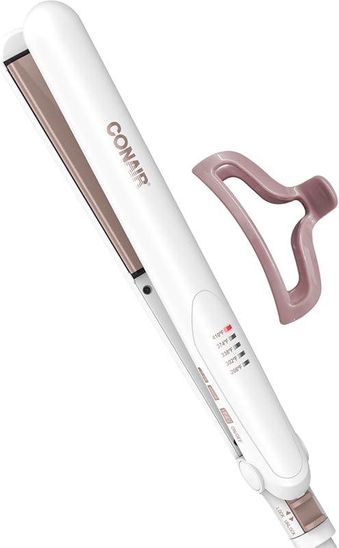Conair Double Ceramic 1-Inch Flat Iron, Hair Straightener, 5 Heat Sett