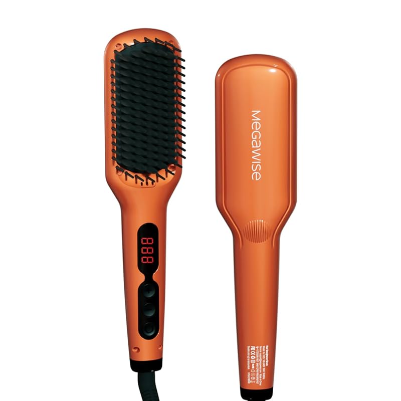 MEGAWISE Ceramic Ionic Hair Straightener Brush for Frizzy Hair, 20s He