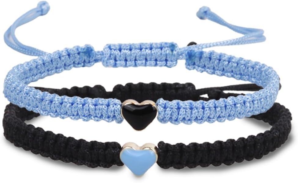 Set of 2 Colorful Heart Beaded Matching Bracelets for Couples and Best Friends