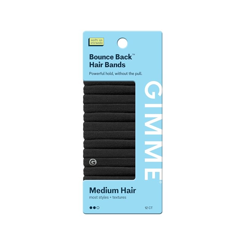 Gimme Beauty Medium Hold Seamless Hair Bands, 12 Pack Black, Damage-Fr