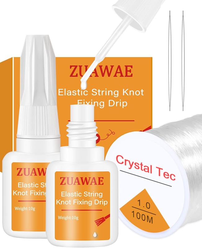 ZUAWAE Jewelry Glue for Elastic String, Bracelet Fixing Kit with 1mm S