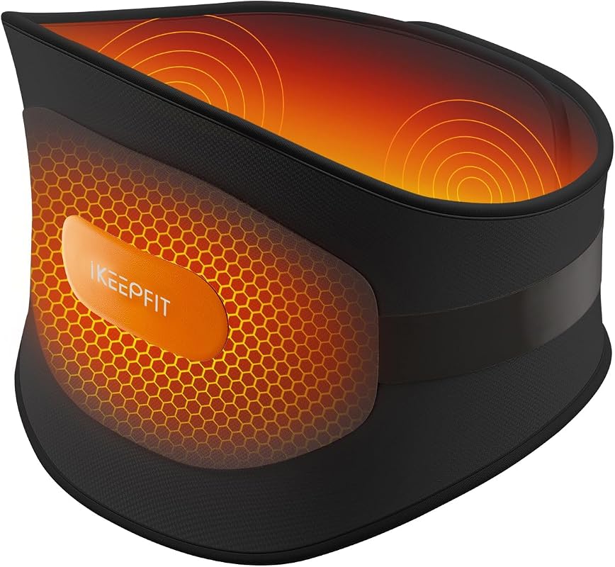 IKEEPFIT Portable Cordless Heating Pad for Back Pain Relief, Wearable Heat Belt with Massager