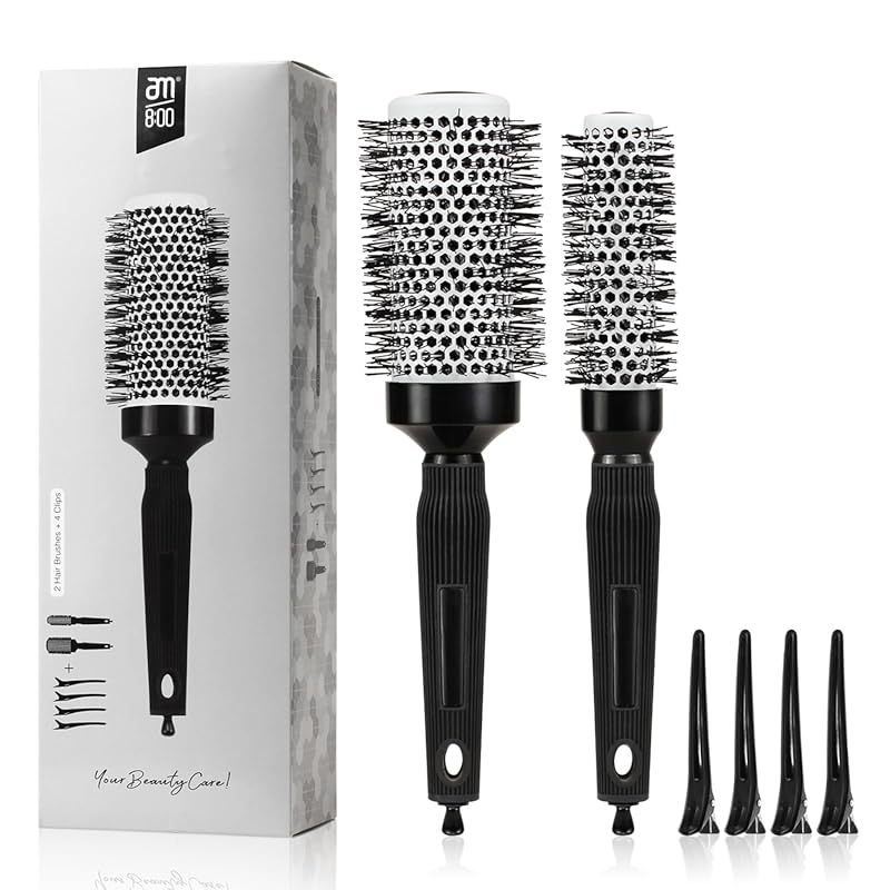 Professional Ceramic Round Brush Set for Blow Drying, Styling, & Curli