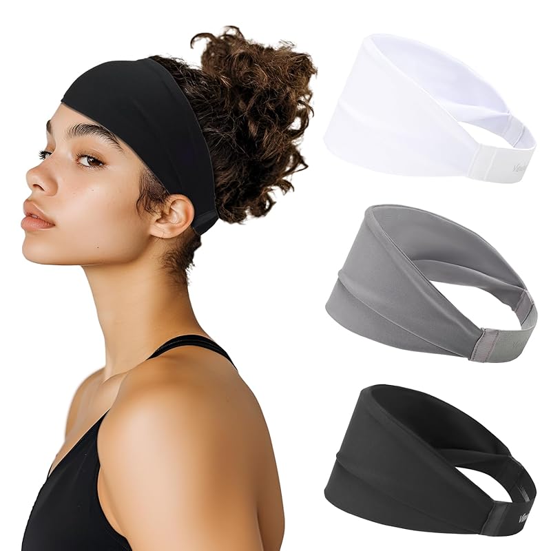 3-Pack Wide Athletic Headbands for Men & Women: Sweat Absorbent, Stret