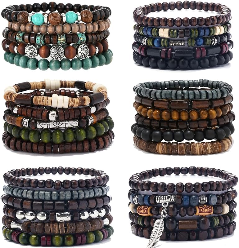 FIRAZIO 32-Piece Adjustable Wooden Beaded Bracelet Set for Men Meaning