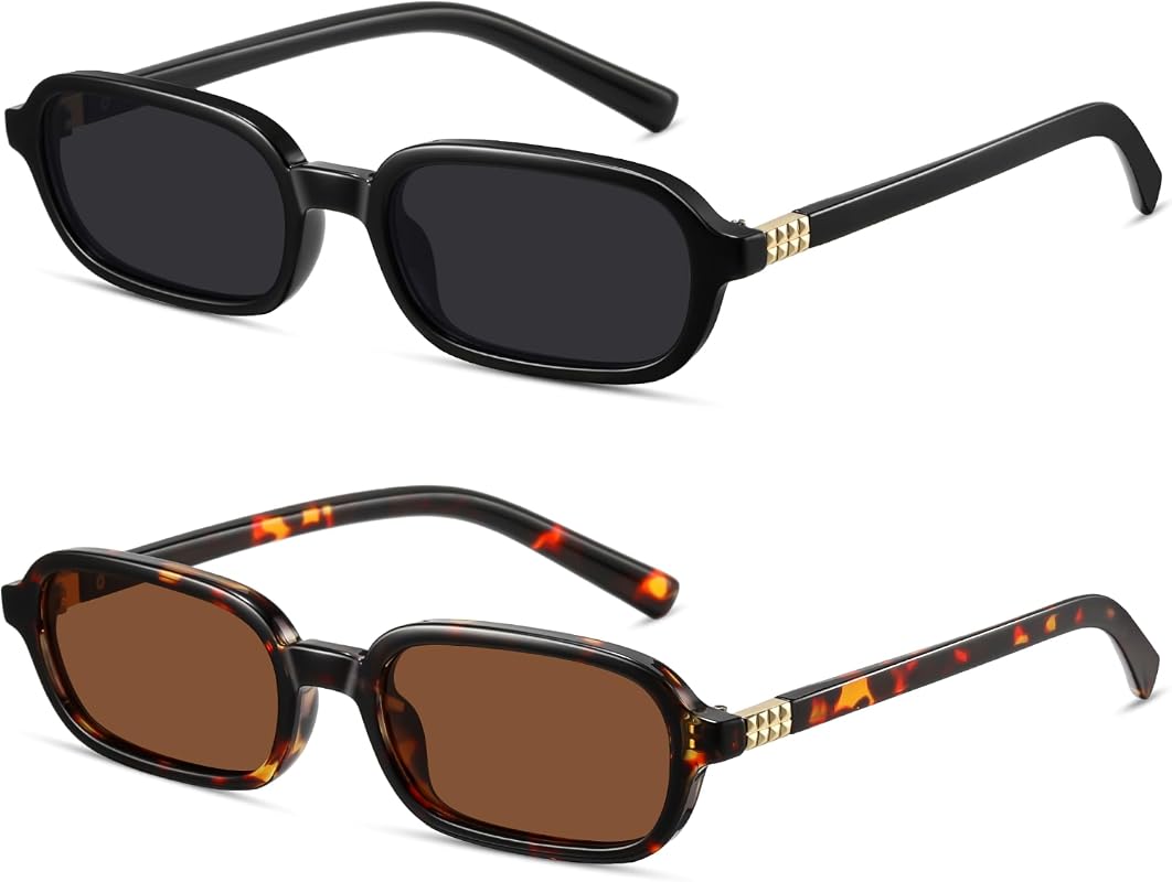 Retro Rectangle Sunglasses for Women and Men - Trendy Vintage 90s Smal