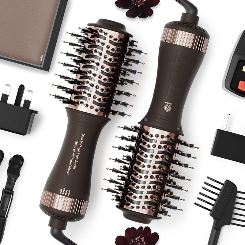 Portable 4-in-1 Travel Hair Dryer Brush: Dual Voltage, Hot Air Straigh