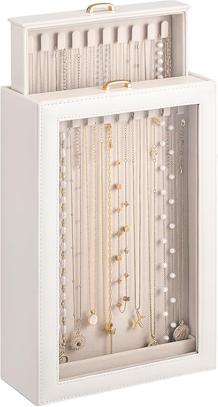 Lolalet 2-Layer 20-Hook Necklace Organizer Box with Clear Window for T