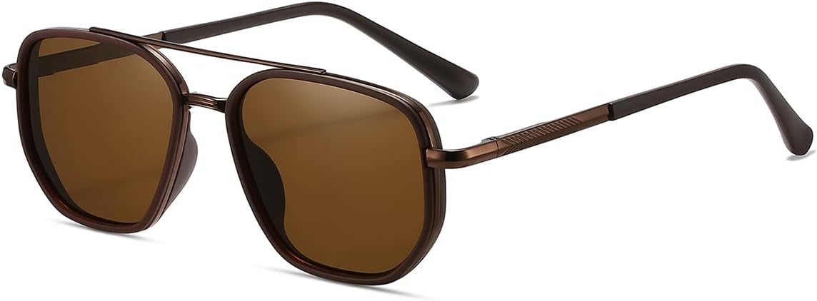 Kimorn Polarized Aviator Sunglasses for Women - Retro Square Metal Fra