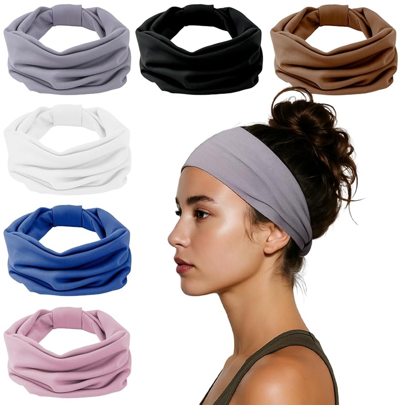 HSEM 6-Pack Wide Knotted Headbands for Women - Non-Slip, Stretchy Soft