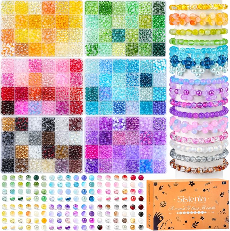 7200PCS 6mm Glass Beads Bracelet Making Kit, 144 Colors Assorted Cryst