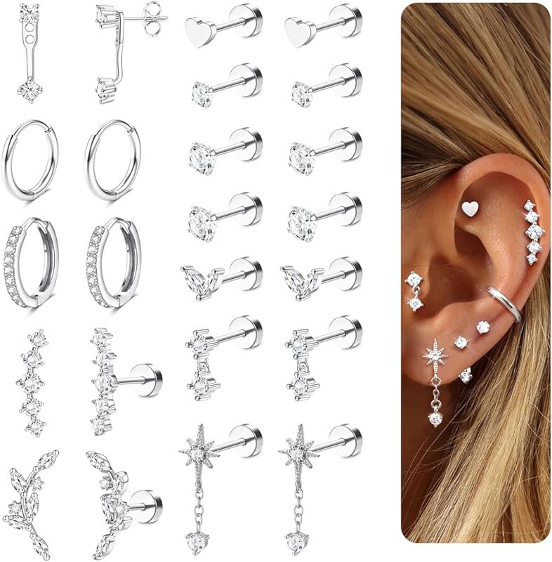 LOLIAS Hypoallergenic Small Flat Back Cartilage Earring Stacks, Surgic