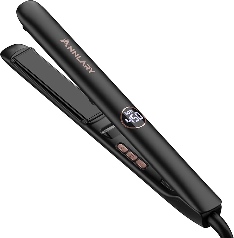 ANNLARY 2-in-1 Titanium Ceramic Ionic Hair Straightener & Curler, 1-In
