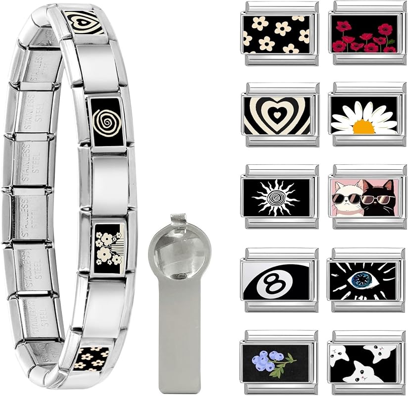 papasgix Italian Charm Bracelet Gold Silver Set with Starter Bracelet