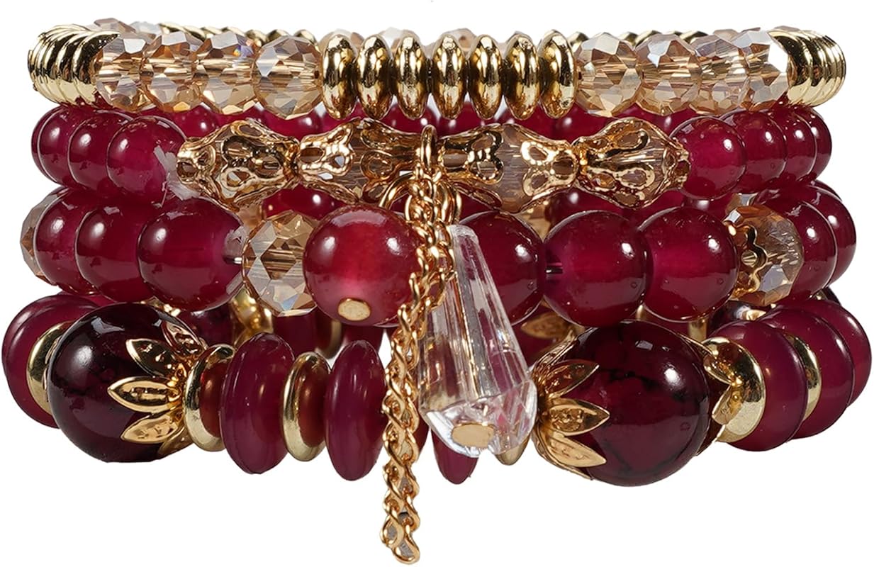 Bohemian Bracelet Sets for Women 4-Pack Stackable Stretch Bead Bracele