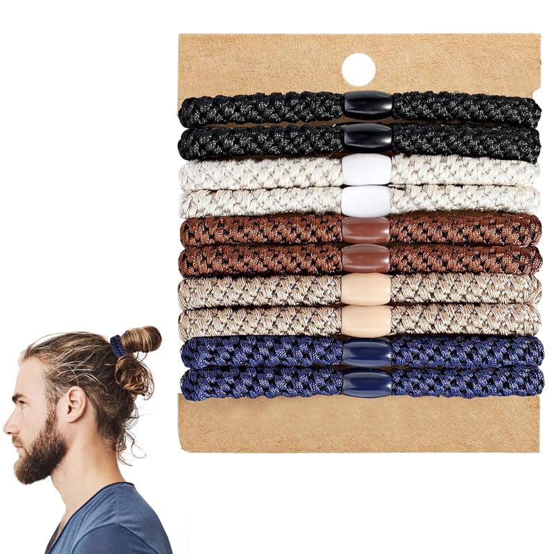 Hair Ties for Men, 10Pcs Mens Bracelet Braided Hair Ties, No Crease No