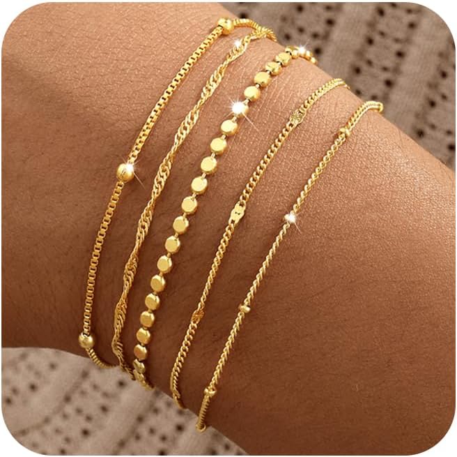 Gold Bracelets for Women 14K Gold Plated Stackable Adjustable Papercli