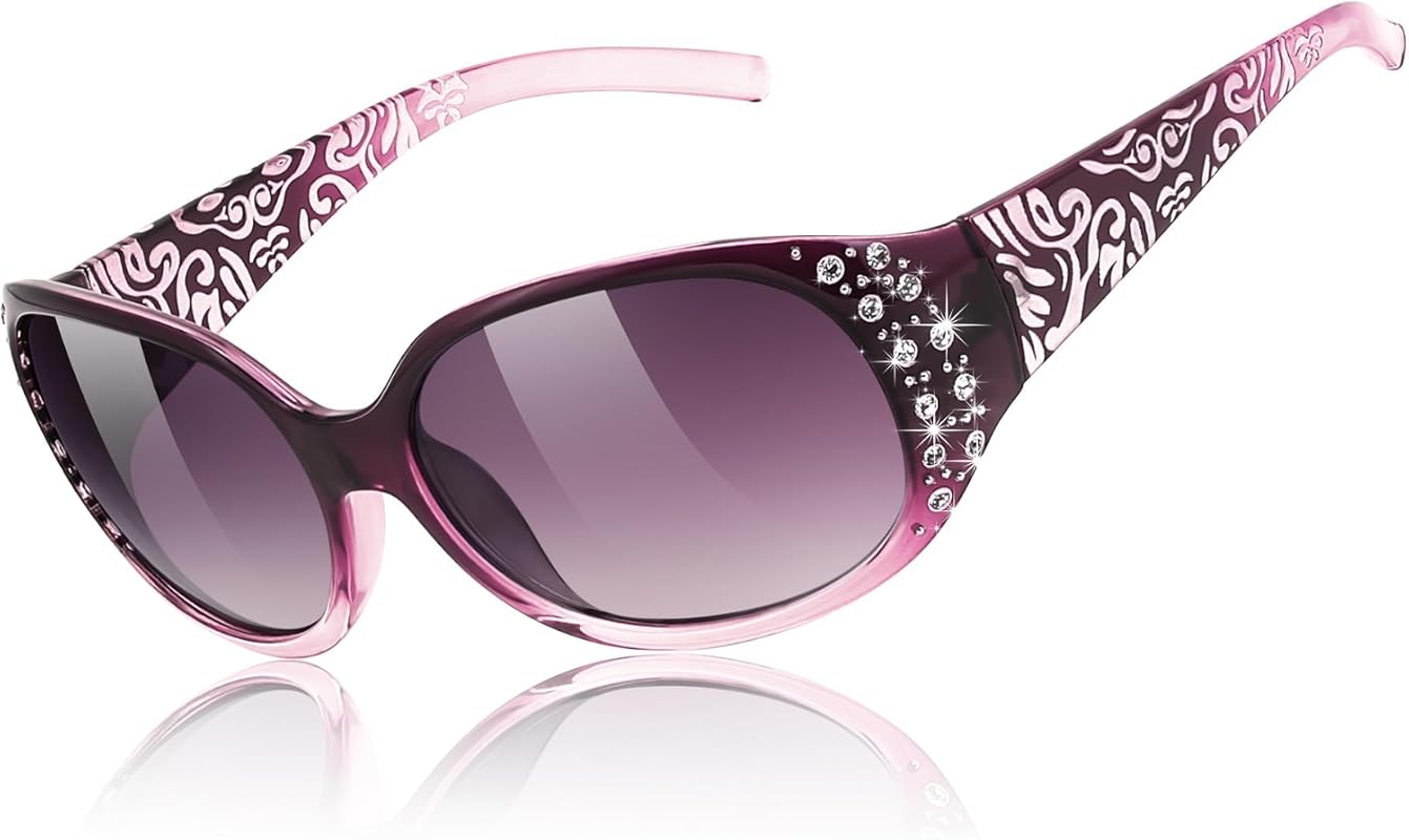 FEISEDY Women's Wrap Around Polarized Sunglasses with Rhinestone Desig