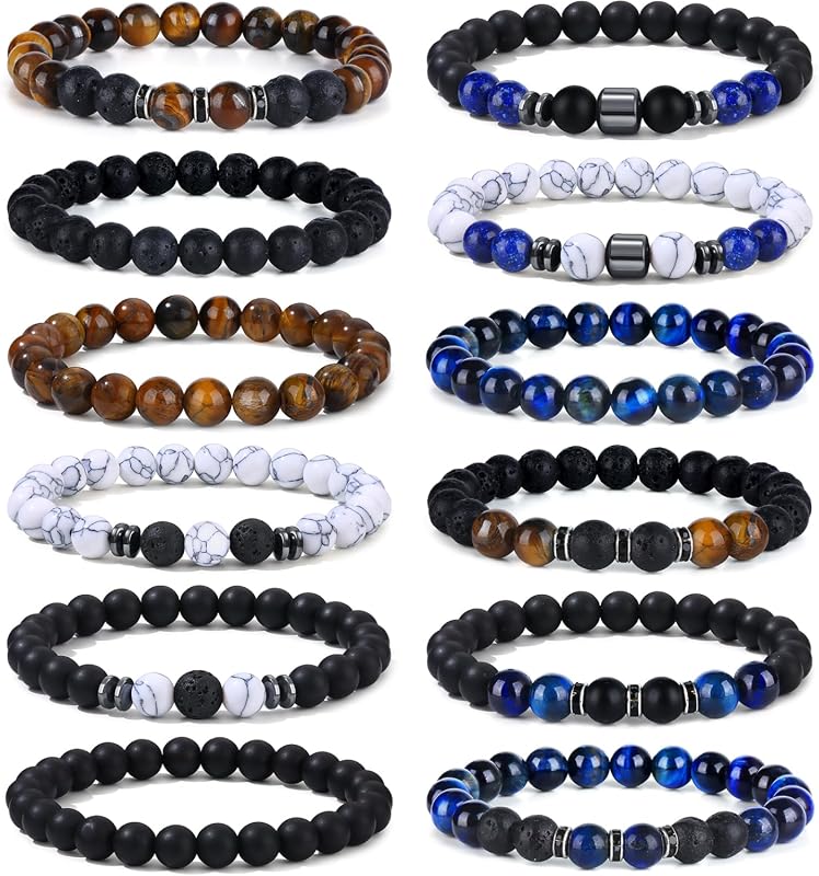 Giovanchi 4-12 Piece 8MM Lava Rock and Natural Stone Beaded Bracelet S