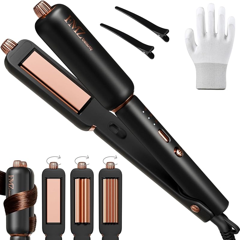 FMZ Titanium Ceramic Rotating 4-in-1 Flat Iron: Straightens, Curls, Vo