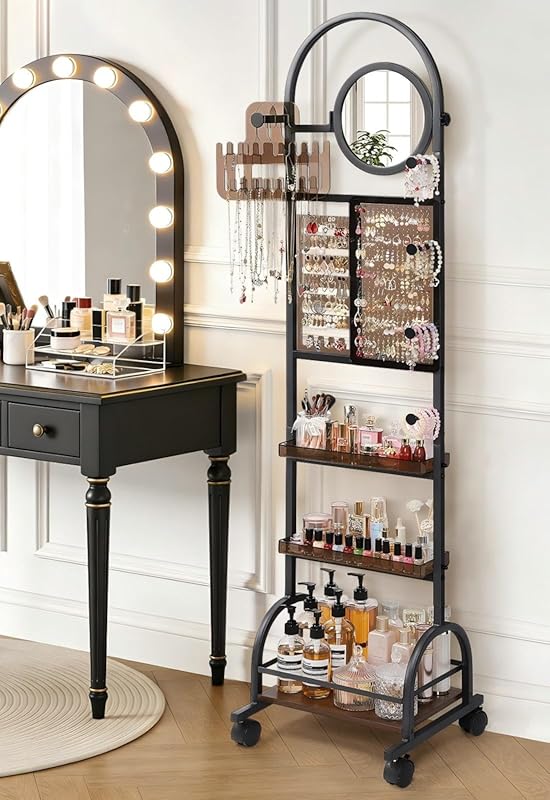 Standing Jewelry Armoire Cabinet with Mirror, Large Tall Organizer for