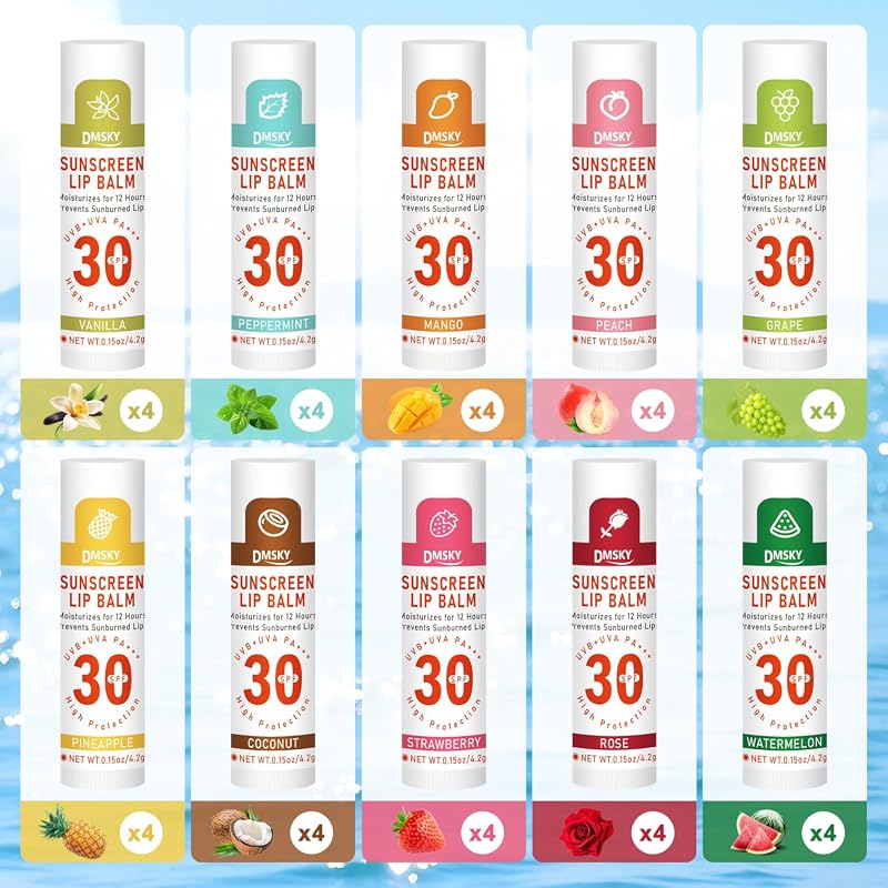 DMSKY SPF 30 Sunscreen Lip Balm 40 Pack with Vitamin E and Beeswax