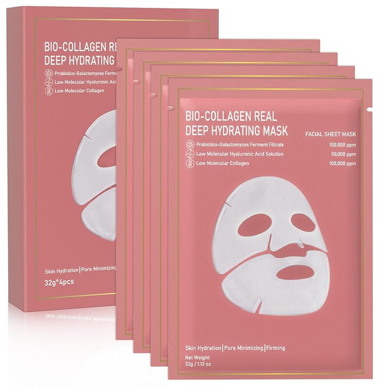 Bio-Collagen Real Deep Overnight Hydrating Face Mask, 4 Pack Collagen 