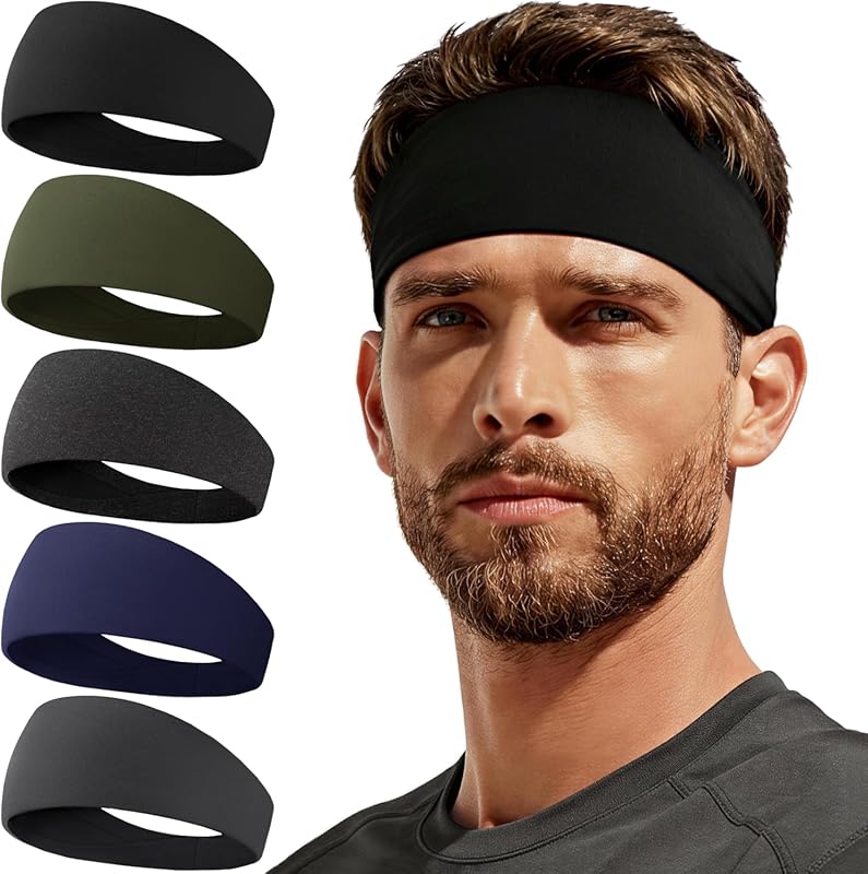 5 Pack Running Headbands for Men & Women, Moisture Wicking Workout Spo