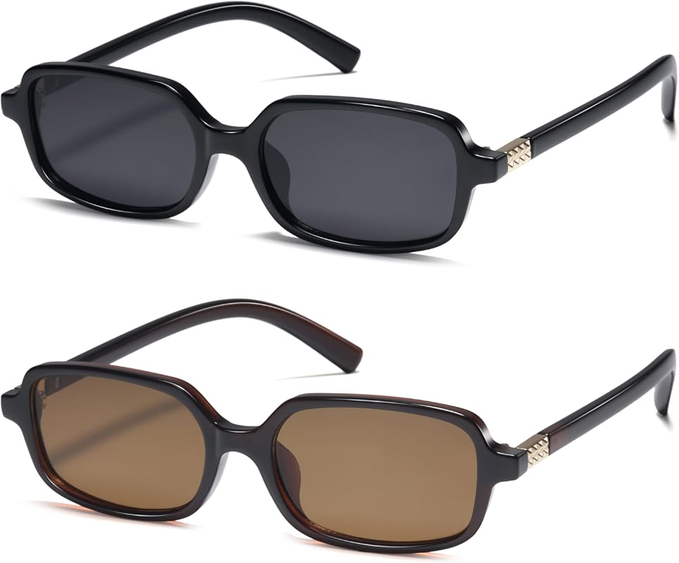 Trendy Small Rectangle Vintage Retro Sunglasses for Women - Thin Narro