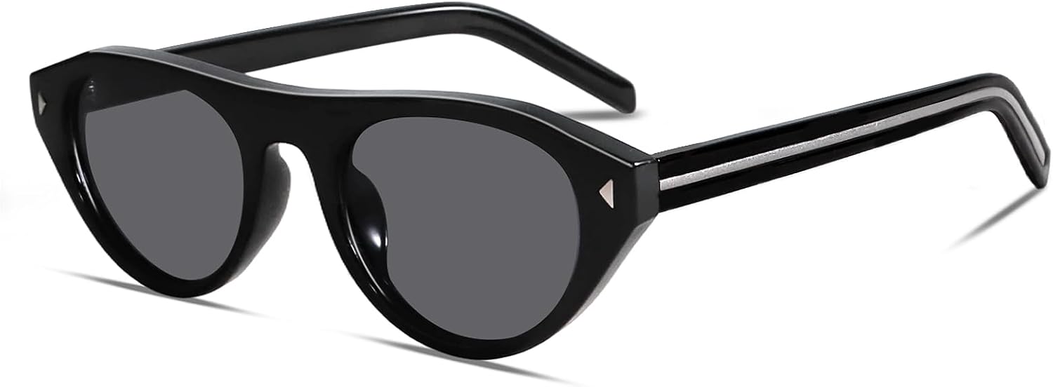 TYA Retro Oval Sunglasses for Women and Men - Trendy Narrow Vintage Ca