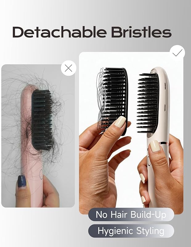 TSUYAGLA Ionic Ceramic Hair Straightener Brush with Detachable Bristle