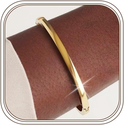 JUNVirtuous Gold Bangle Bracelet for Women, 18K Gold Plated Waterproof