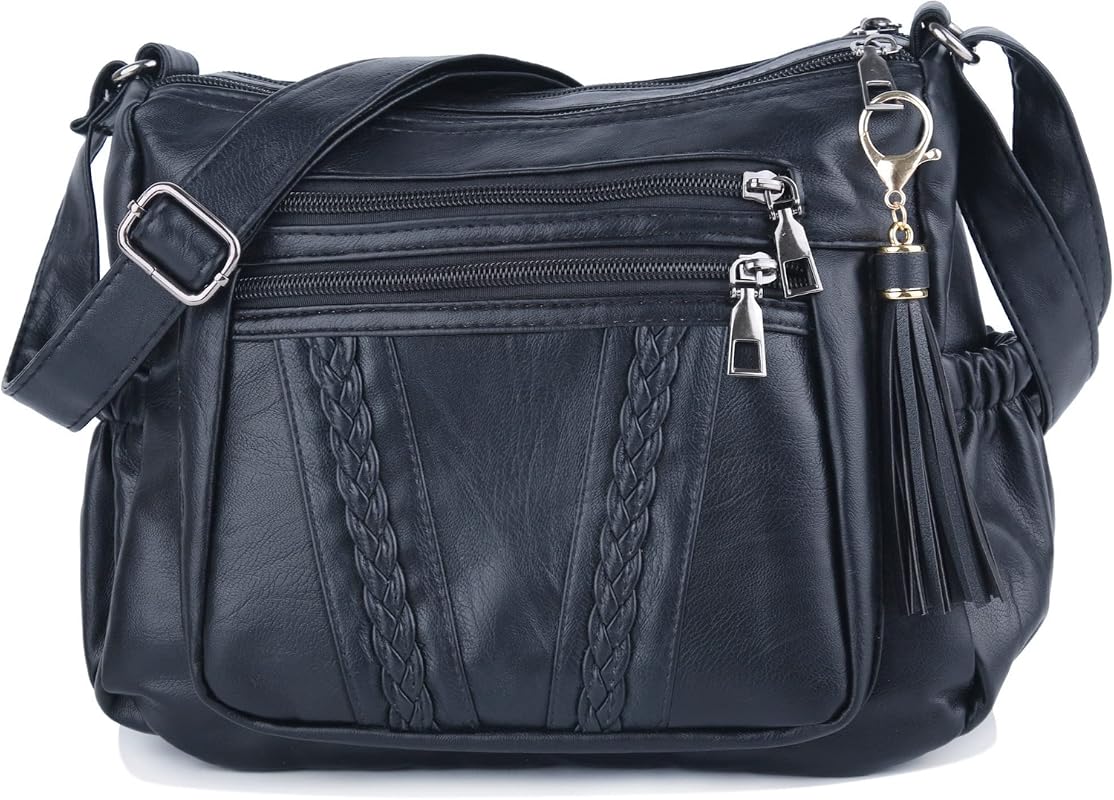 ELDA Soft PU Leather Crossbody Bag for Women, Multi-Pocket Design with
