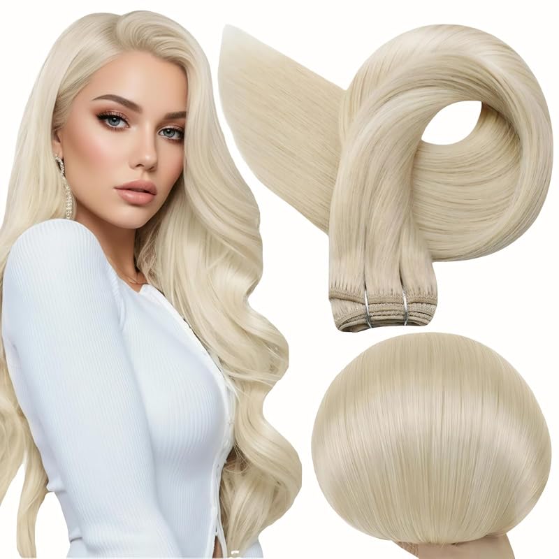 Full Shine Weft Hair Extensions – Platinum blonde, 20 double weft Re