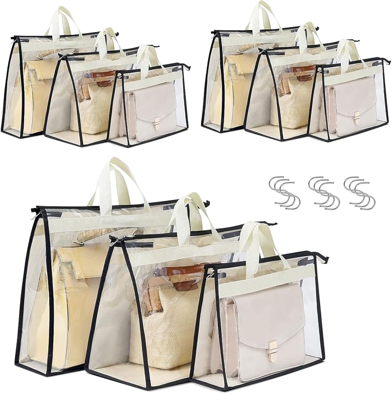 9 Pack Clear Handbag Dust Bags with Zipper for Purse Storage and Close