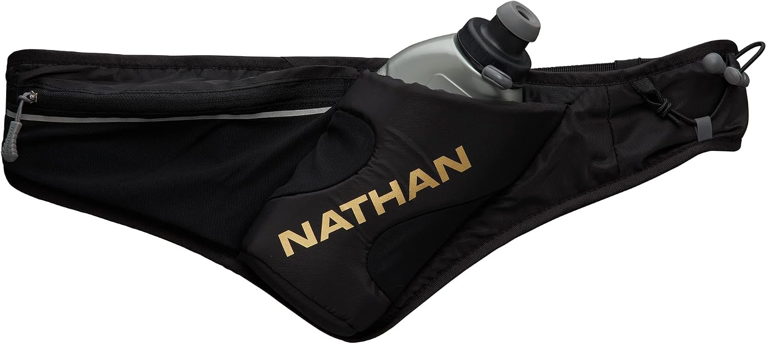 Nathan Peak Running Hydration Waist Pack: Speed Draw flask, 18oz capacity
