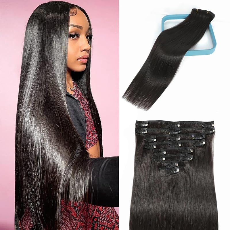 LORIEN 8‑Piece Real Human Hair Clip‑Ins, 18" Brazilian Remy, 100g, Nat