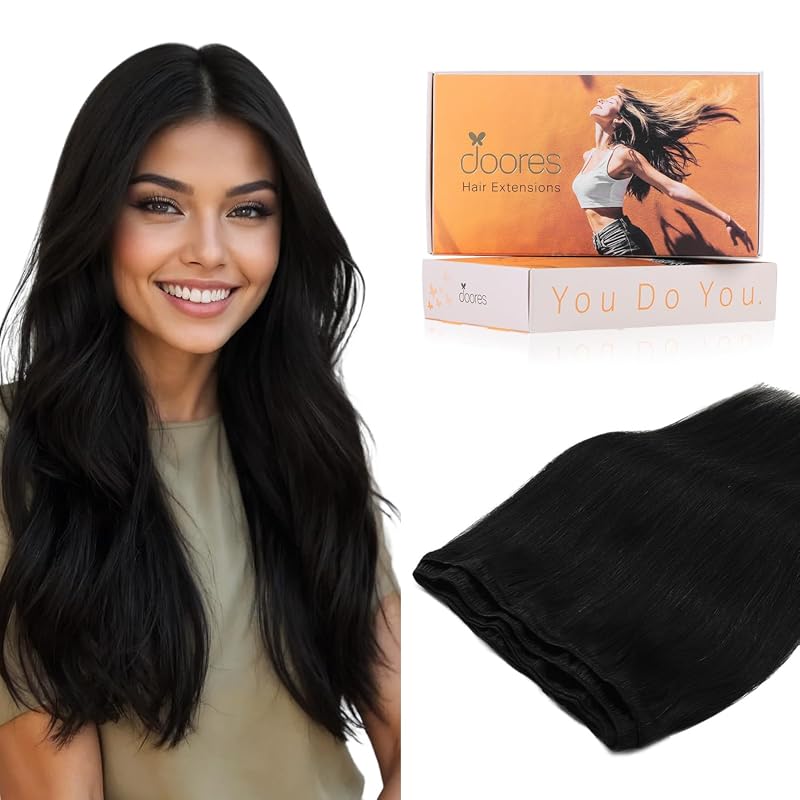 DOORES Jet Black Sew‑in Weft Extensions – 20" Silky Straight Remy Hair