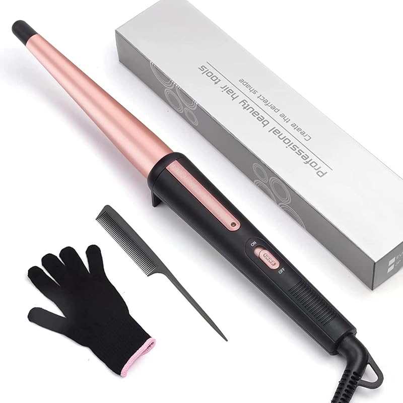 Hair Curling Wand 0.5-1 Inch Tapered Ceramic Curler with Heat-Resistan