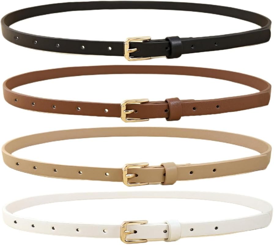 HOTWILL 4‑Pack Women Skinny Belts – Thin Waist Design for Jeans and Dr