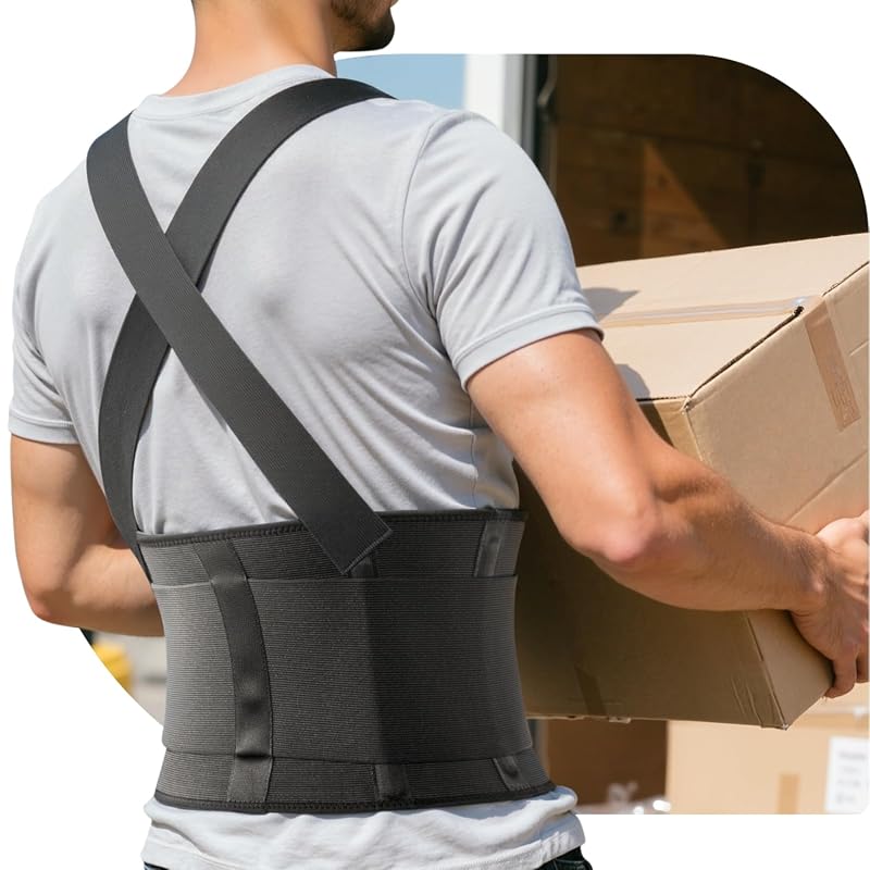 Work Back Brace – Adjustable back support for men and women; eases sciatica, herniated disc, and lifting; black large.