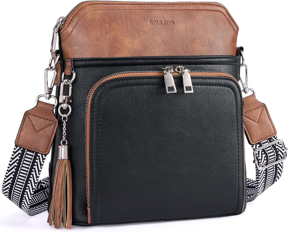 Roulens Vegan Leather Crossbody Purse for Women, Medium Wallet with Ta