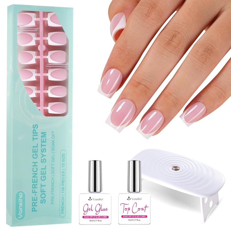 Vansiho Short Square French Nail Kit